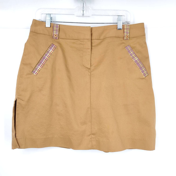 KHAKI PASTEL PLAID GOLF SKORT SIDE PLEAT - Picture 3 of 15